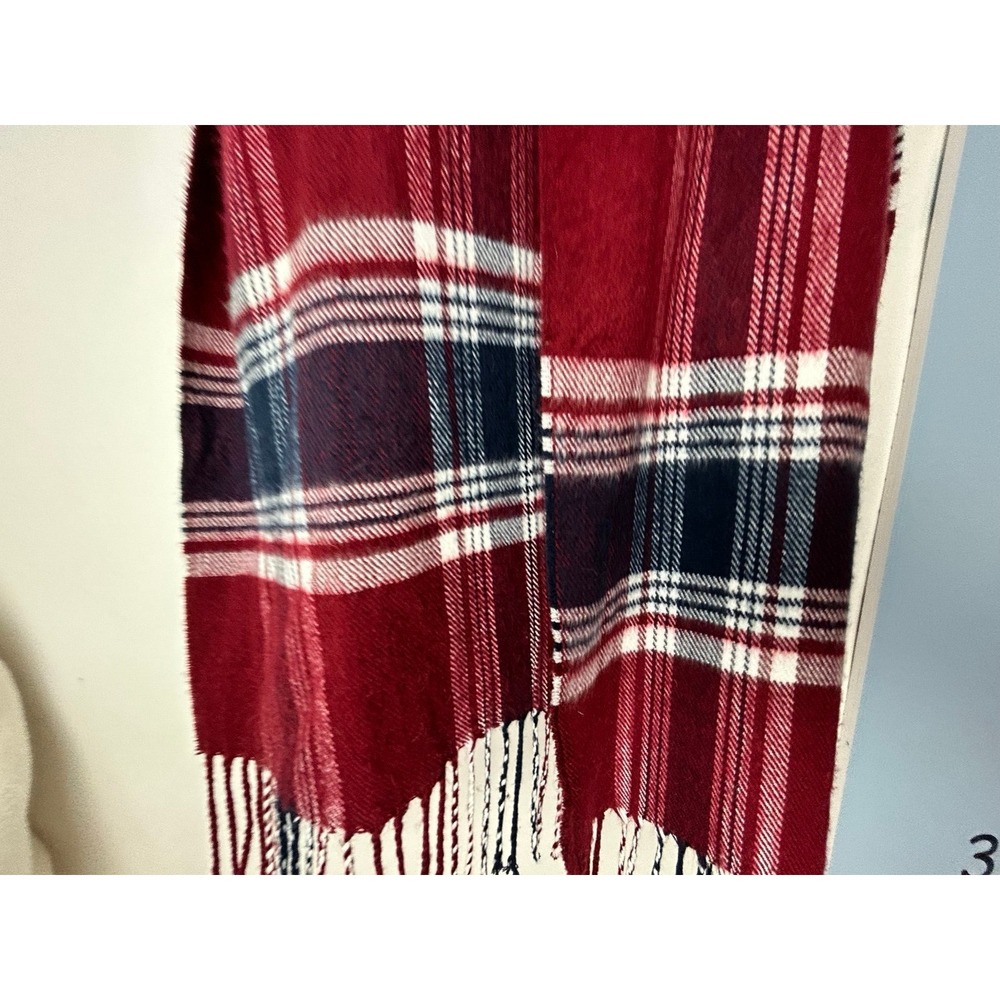 Cashmere Feel Red/White/Blue Plaid Scarf Cozy Winter Warm - Picture 5 of 7